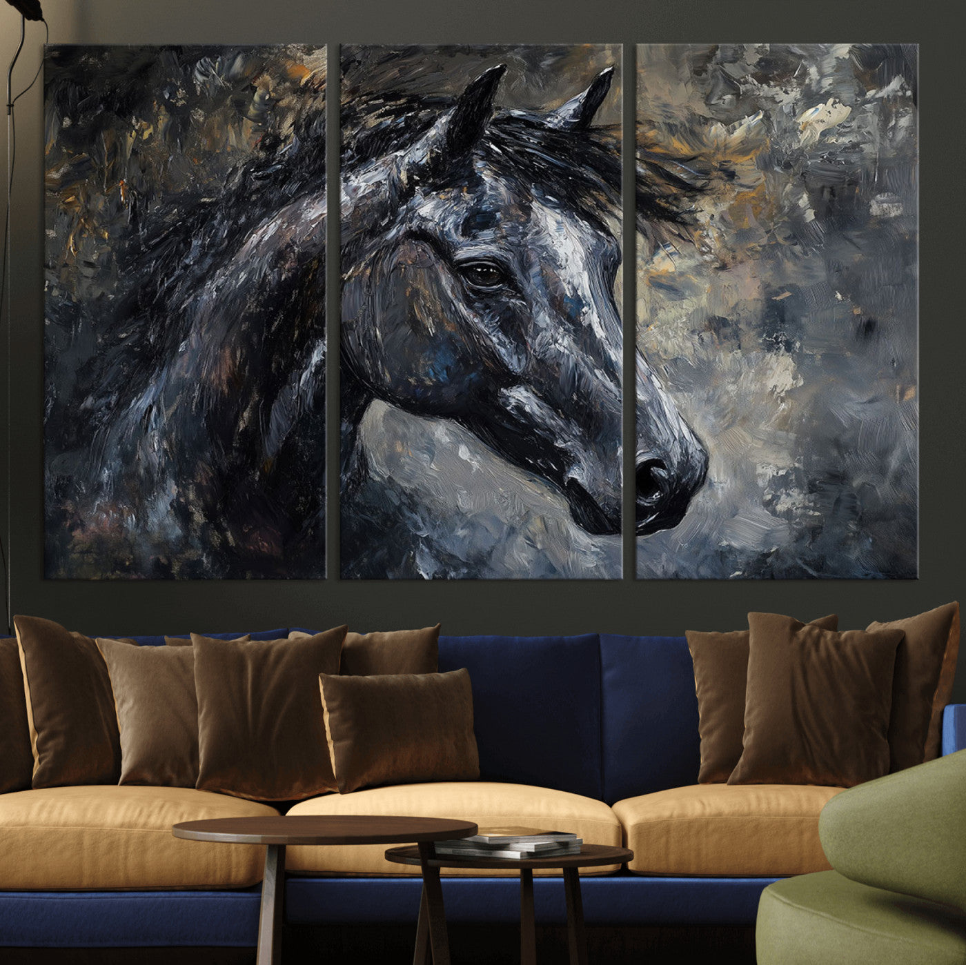 MGV-CV-48X32-3P - Large Abstract Horse Wall Art Canvas Print | Farmhouse Wall Decor | Rustic Horse Art | Western Cabin