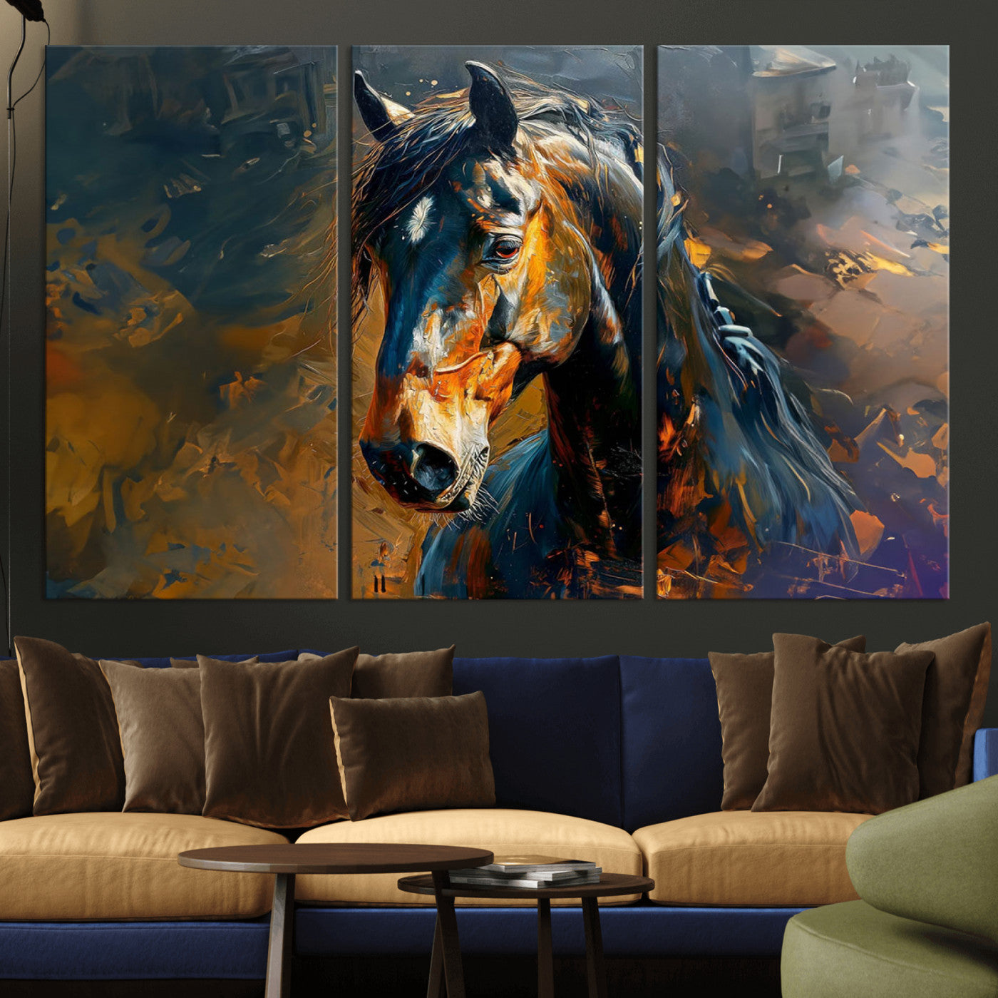MGV-CV-48X32-3P - Abstract Horse Wall Art Canvas Print | Farmhouse Wall Decor | Western Cabin Art | Rustic Horse Decor