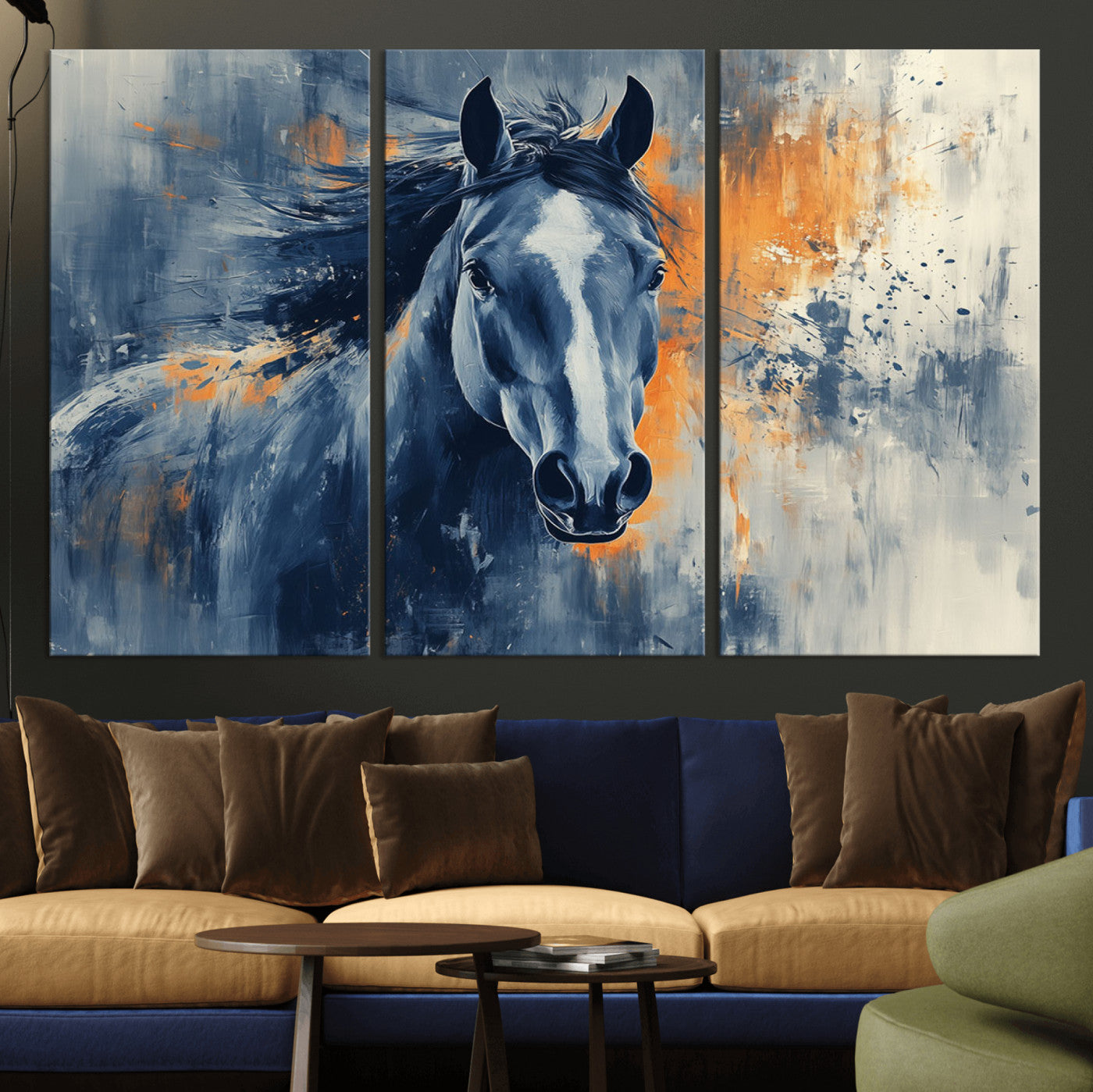 MGV-CV-48X32-3P - Abstract Blue Horse Wall Art Print Canvas | Horse Wall Art Print | Western Decor for Farmhouse |