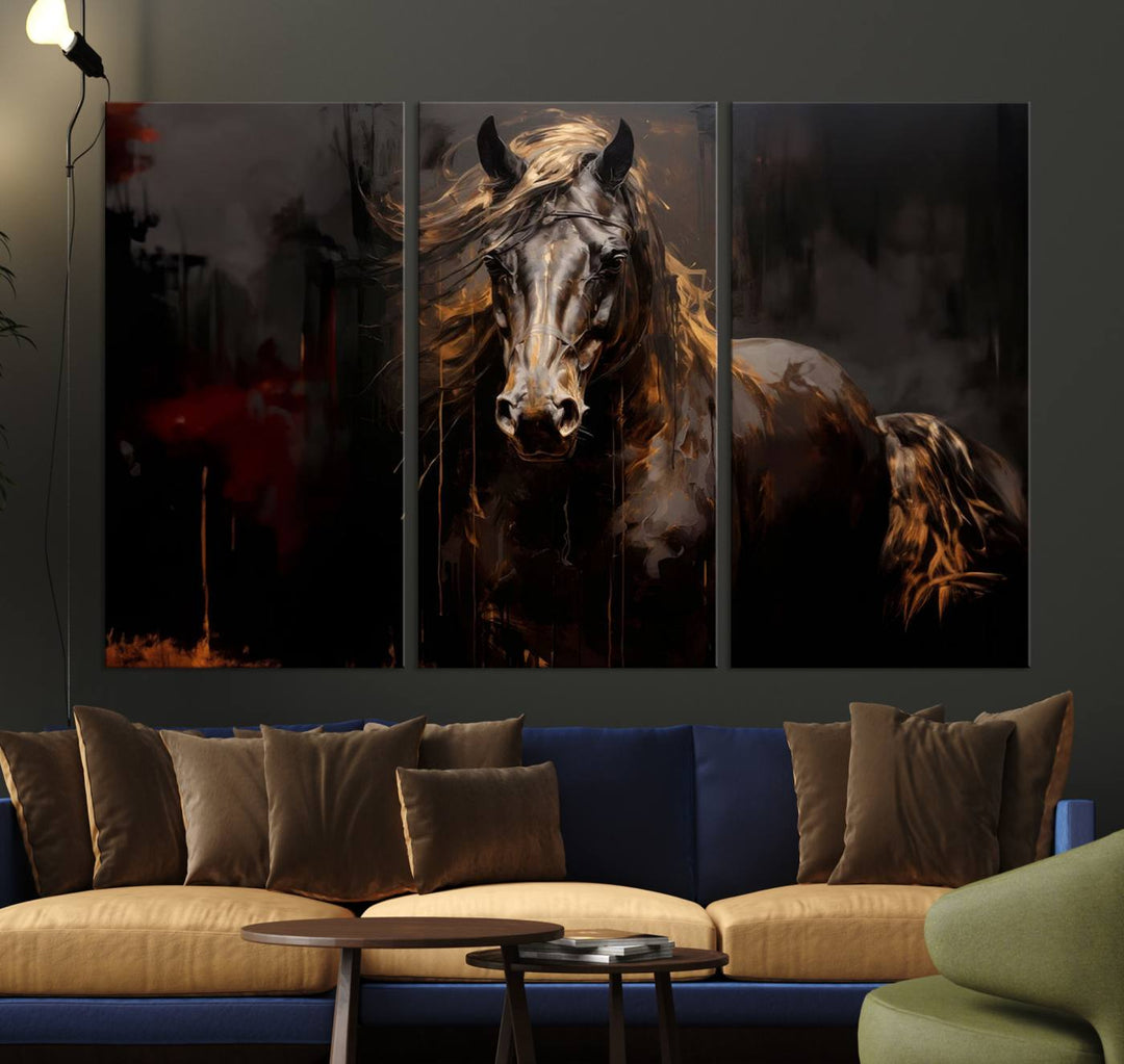 Abstract Black Horse Canvas Print | Abstract Equine Wall Art | Western Decor Print | Horse Lover Gift | Farmhouse & Cabin Wall Art