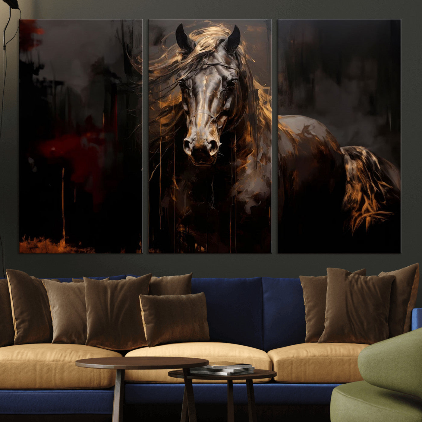 MGV-CV-48X32-3P - Abstract Black Horse Canvas Print for Farmhouse Wall Art | Abstract Equine Wall Art | Western Decor
