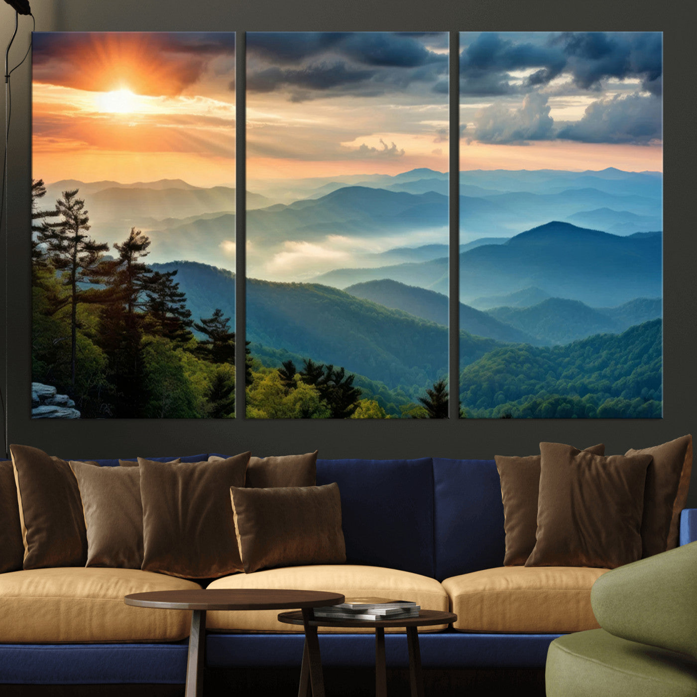 MGV-CV-48X32-3P - Sunrise Over Mountain Range Wall Art Canvas Print, Farmhouse Wall Decor, Cabin Wall Art