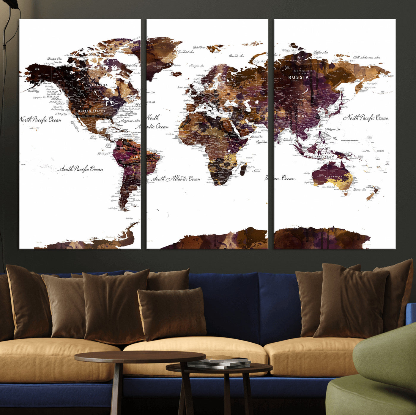 50611-MGV-CV-36X24 - Push Pin World Map Canvas Print – Framed Wall Art for Couples to Track Their Travels – Anniversary