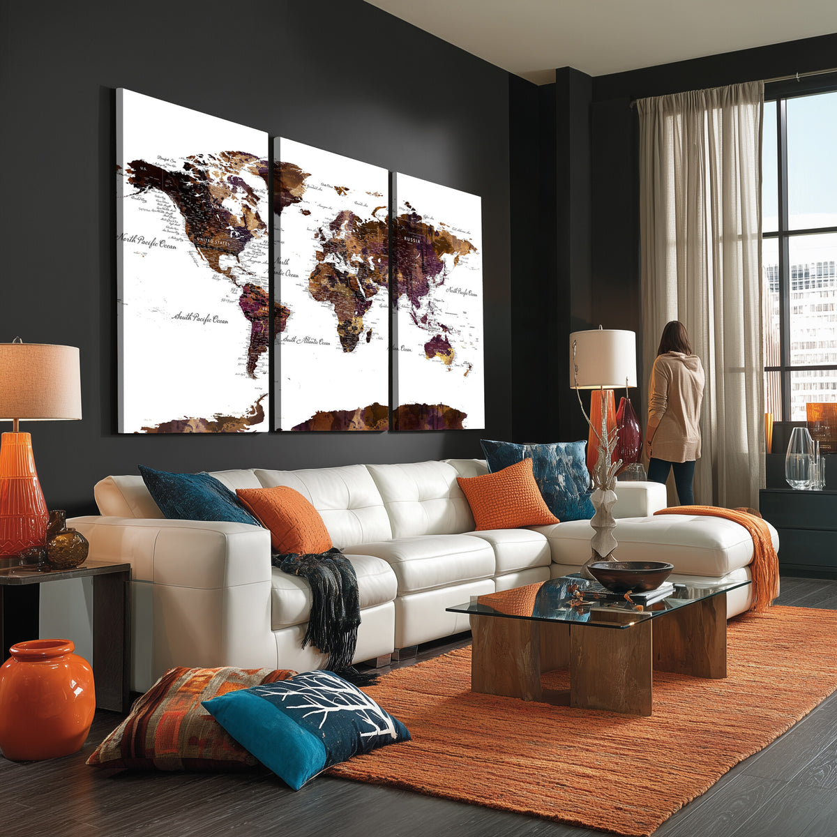 50611-PAN-FL-20X10 - World Map Canvas Print | Detailed Map of the World Wall Art
