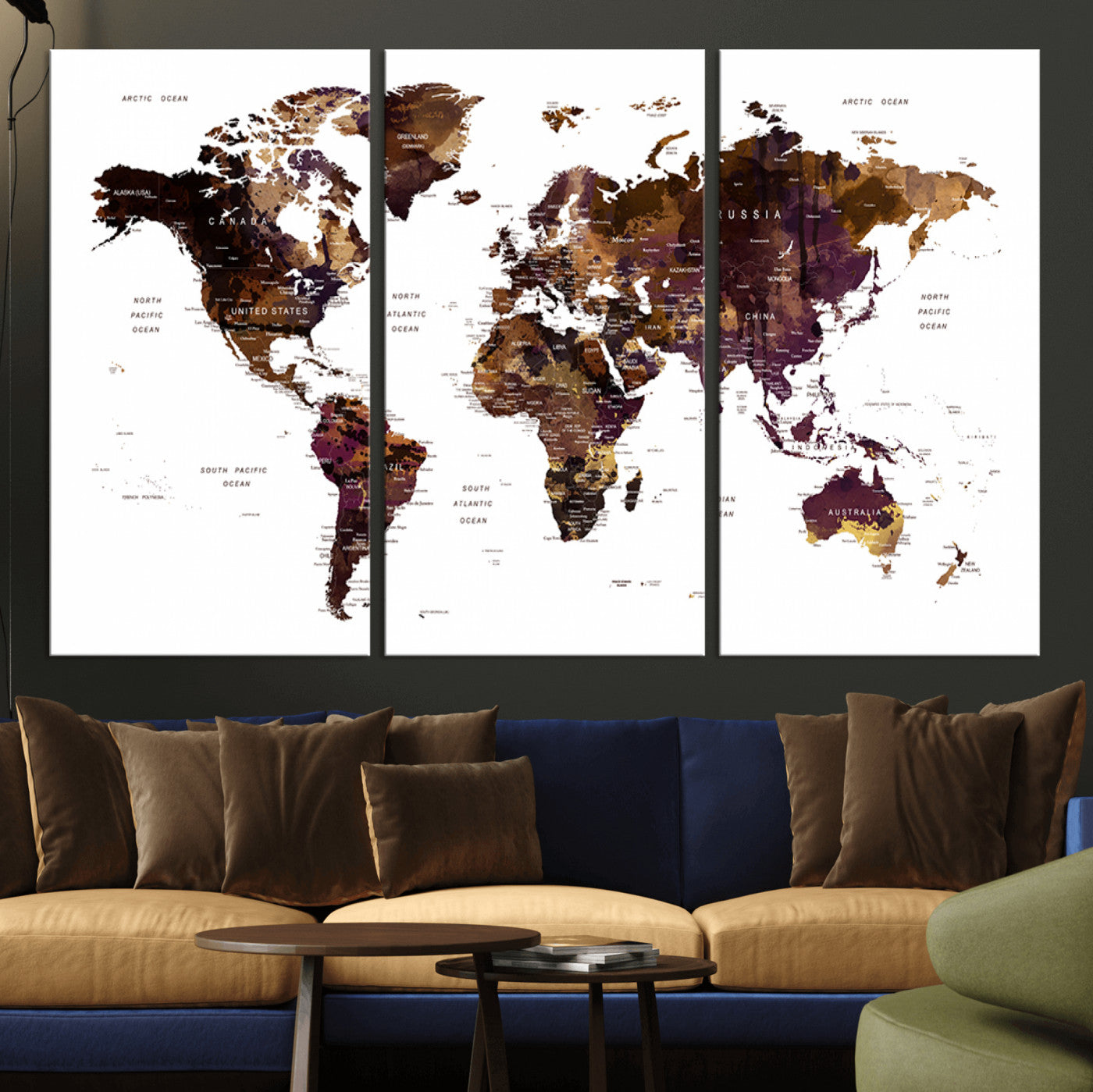 50611-MGV-CV-36X24-Push Pin World Map Canvas Print – Travel Tracker Wall Art for Couples, Perfect Anniversary Gift for Home or Office Decor