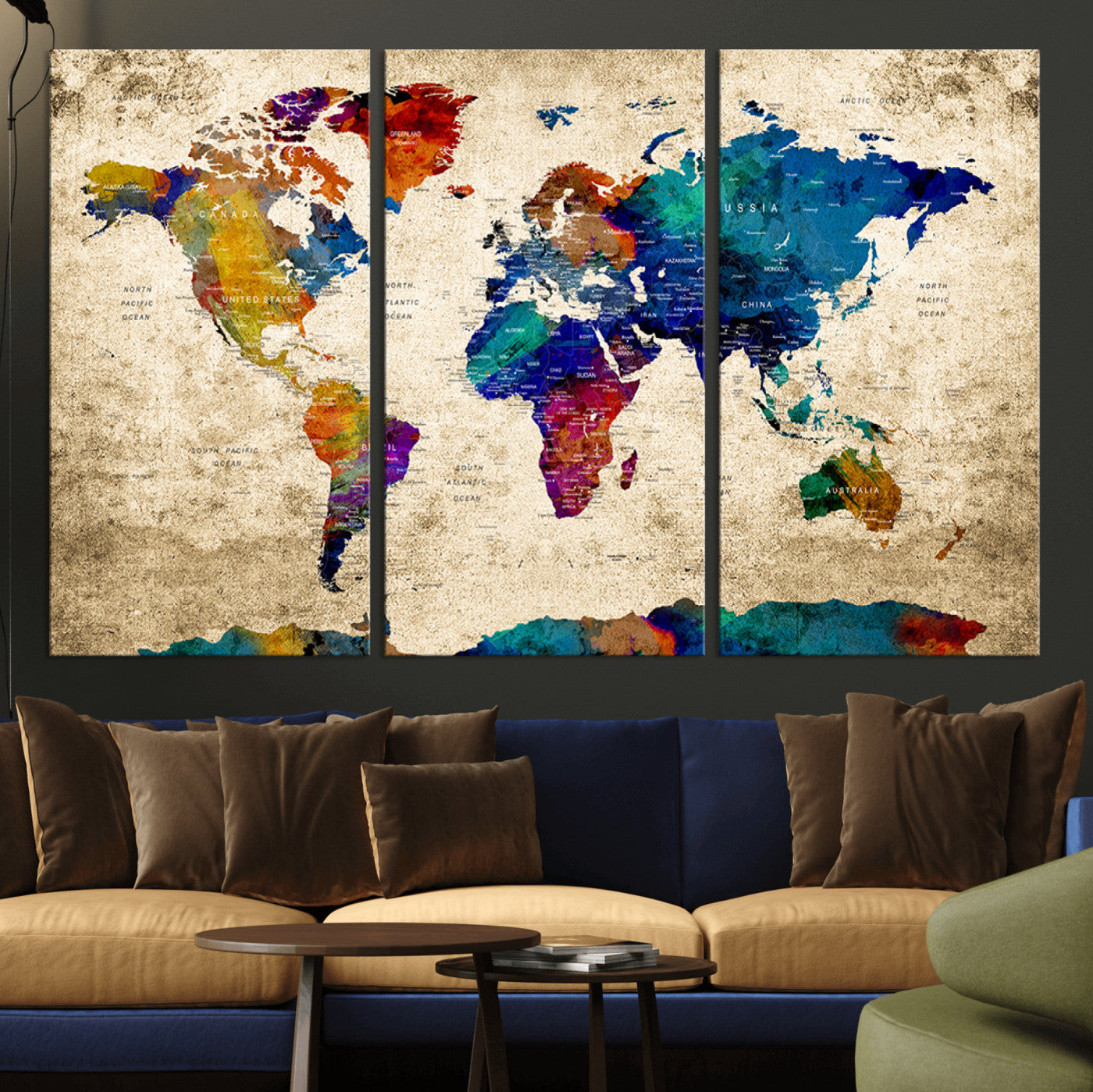 99274-MGV-CV-36X24-Push Pin World Map Canvas Print – Travel Tracker Wall Art for Couples, Perfect Anniversary Gift for Home or Office Decor