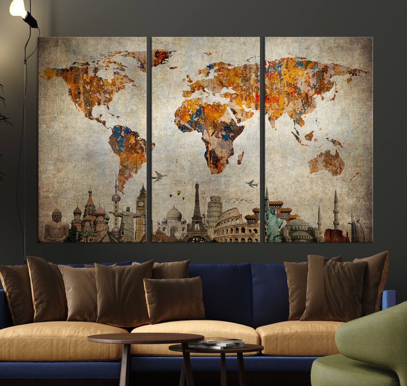 54918-MGV-CV-36X24-Push Pin World Map Canvas Print – Framed Wall Art for Couples to Track Their Travels – Anniversary Gift or Home Adventure Decor