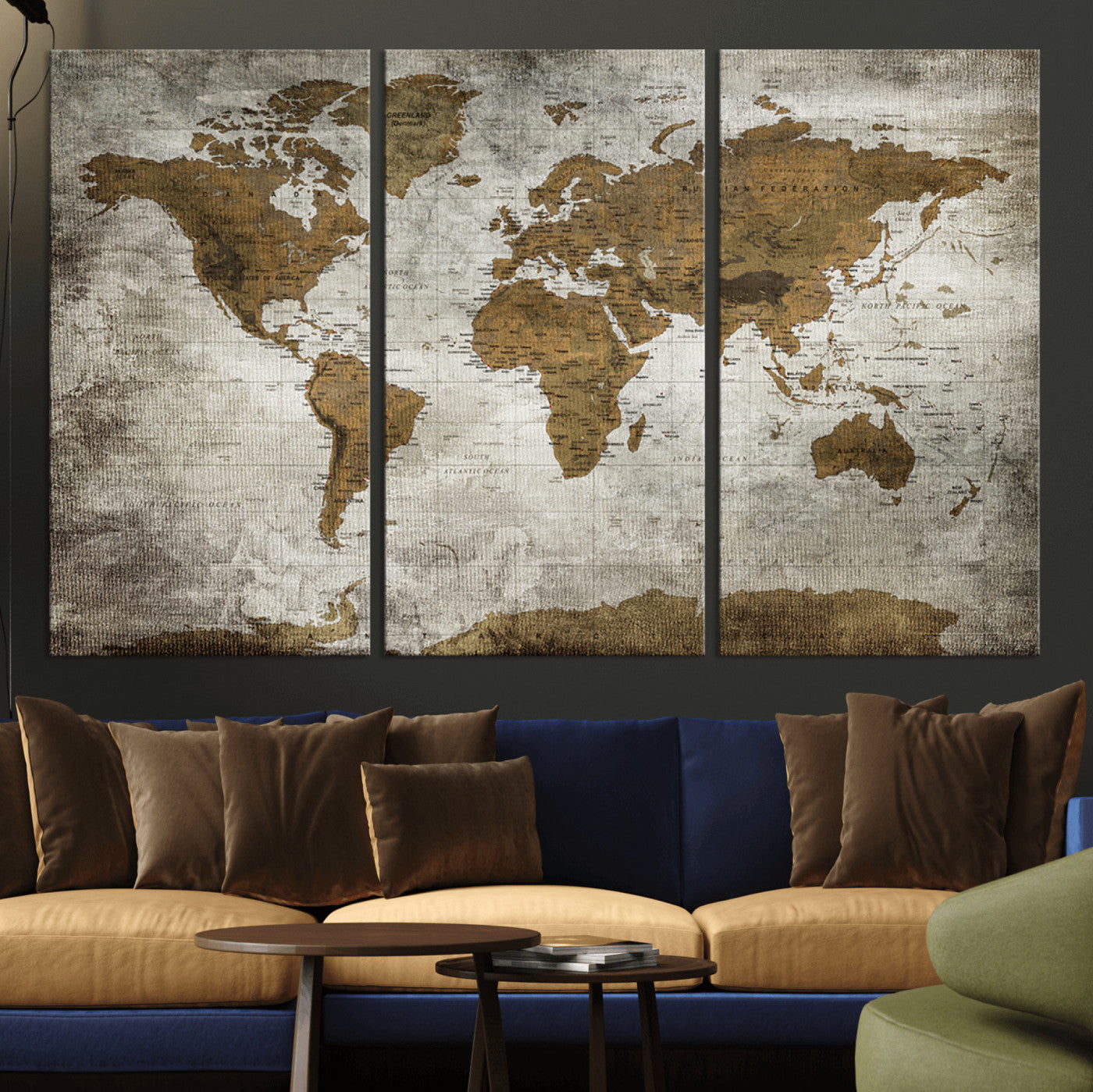 MGV-CV-48X32-3P - Push Pin World Map Canvas Print – Framed Wall Art for Couples to Track Their Travels – Anniversary