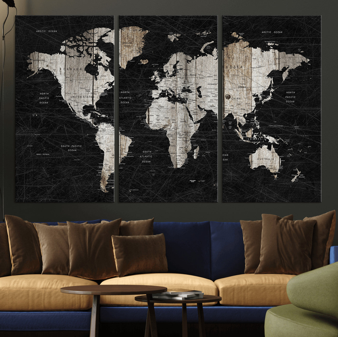 MGV-CV-48X32-3P - Push Pin World Map Canvas Print – Framed Wall Art for Couples to Track Their Travels – Anniversary
