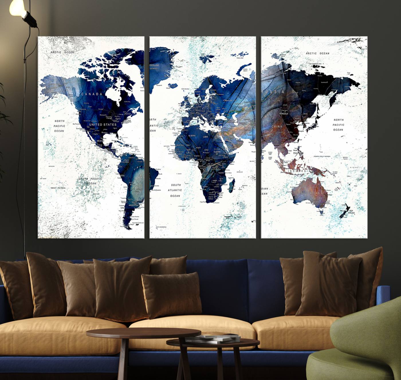 27071-MGV-CV-36X24-Push Pin World Map Canvas Print – Framed Wall Art for Couples to Track Their Travels – Anniversary Gift or Home Adventure Decor