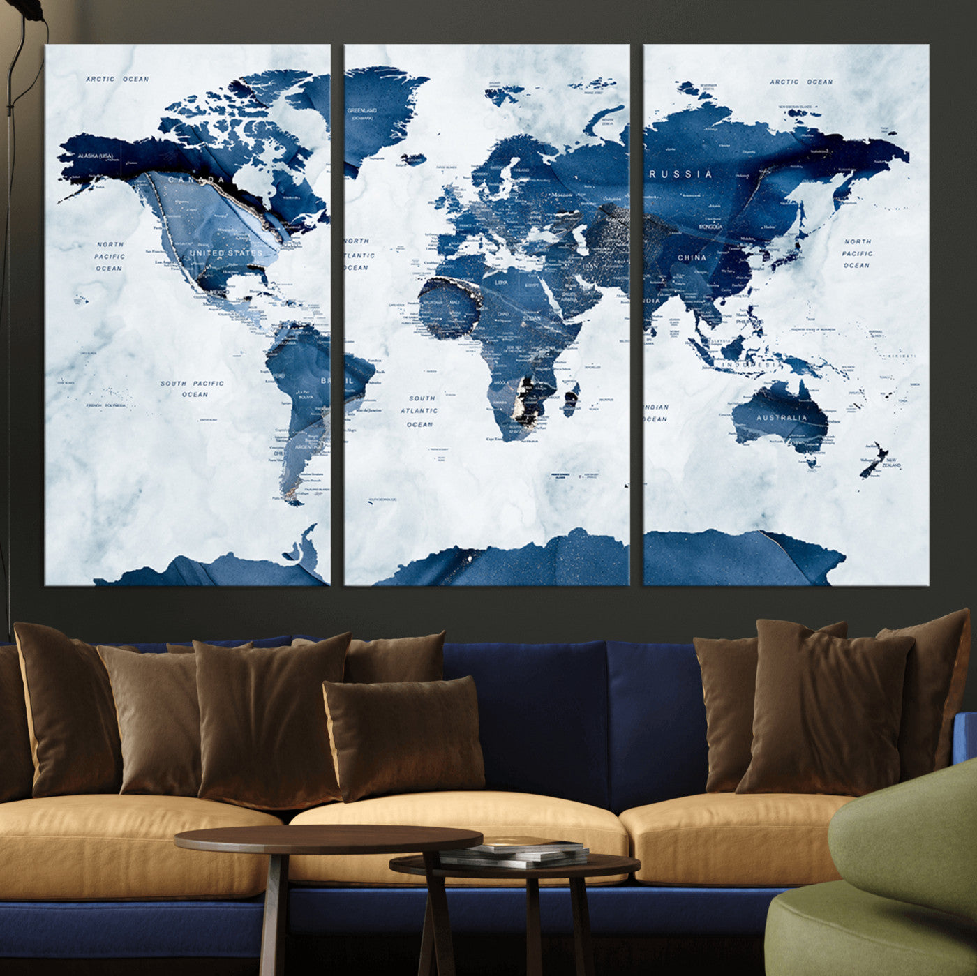 MGV-CV-48X32-3P - Push Pin World Map Canvas Print – Framed Wall Art for Couples to Track Their Travels – Anniversary