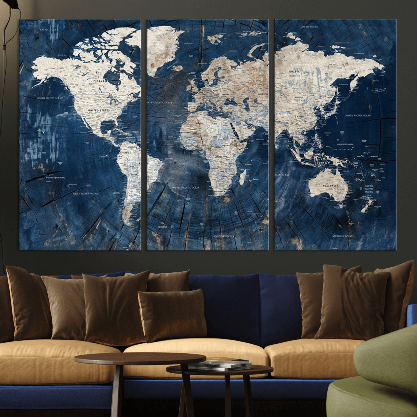 MGV-CV-48X32-3P - Push Pin World Map Canvas Print – Framed Wall Art for Couples to Track Their Travels – Anniversary