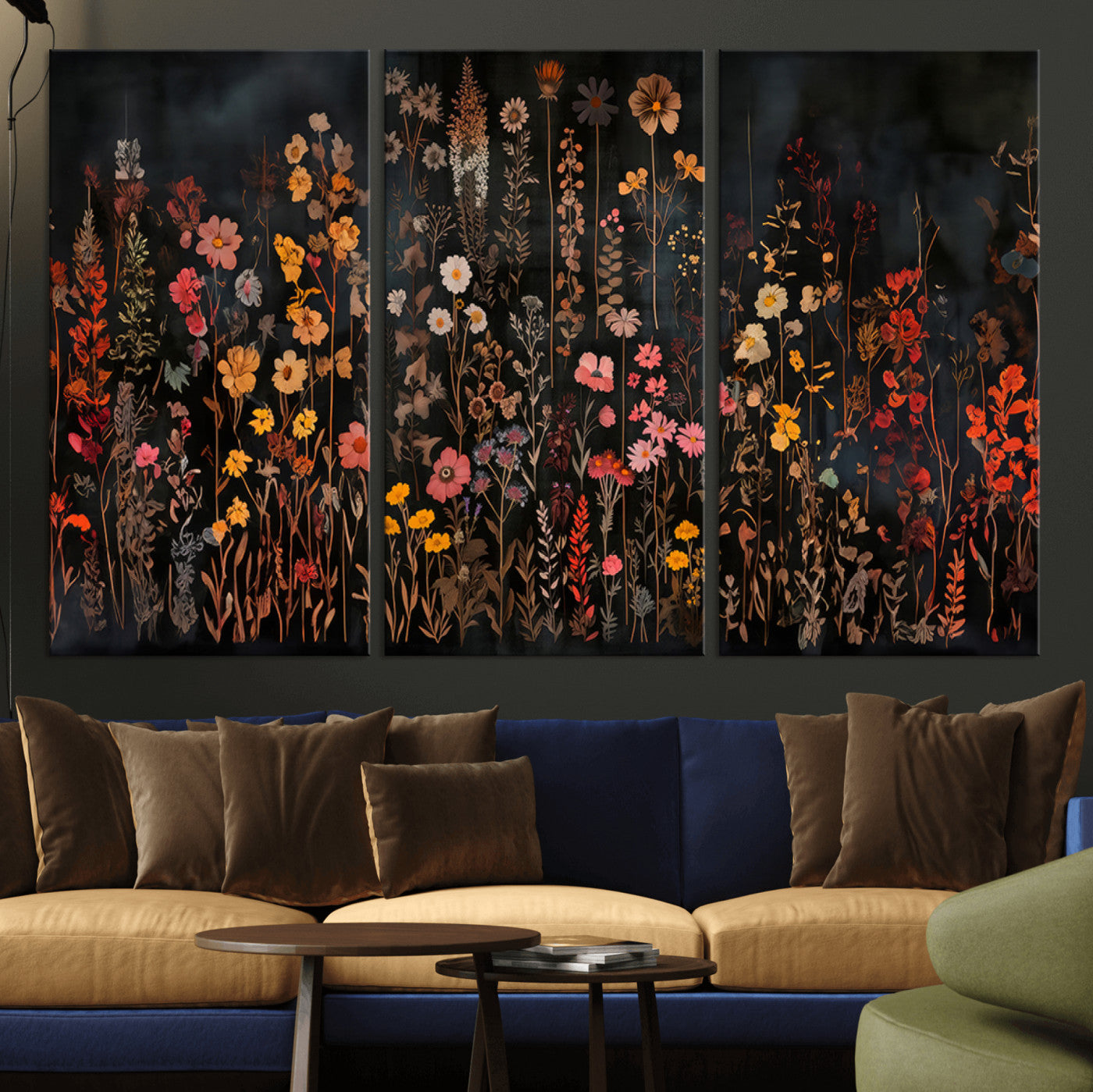 MGV-CV-48X32-3P - Large Floral Painting Print Illustration Flowers Canvas Wall Art Botanical Wall Decor Modern