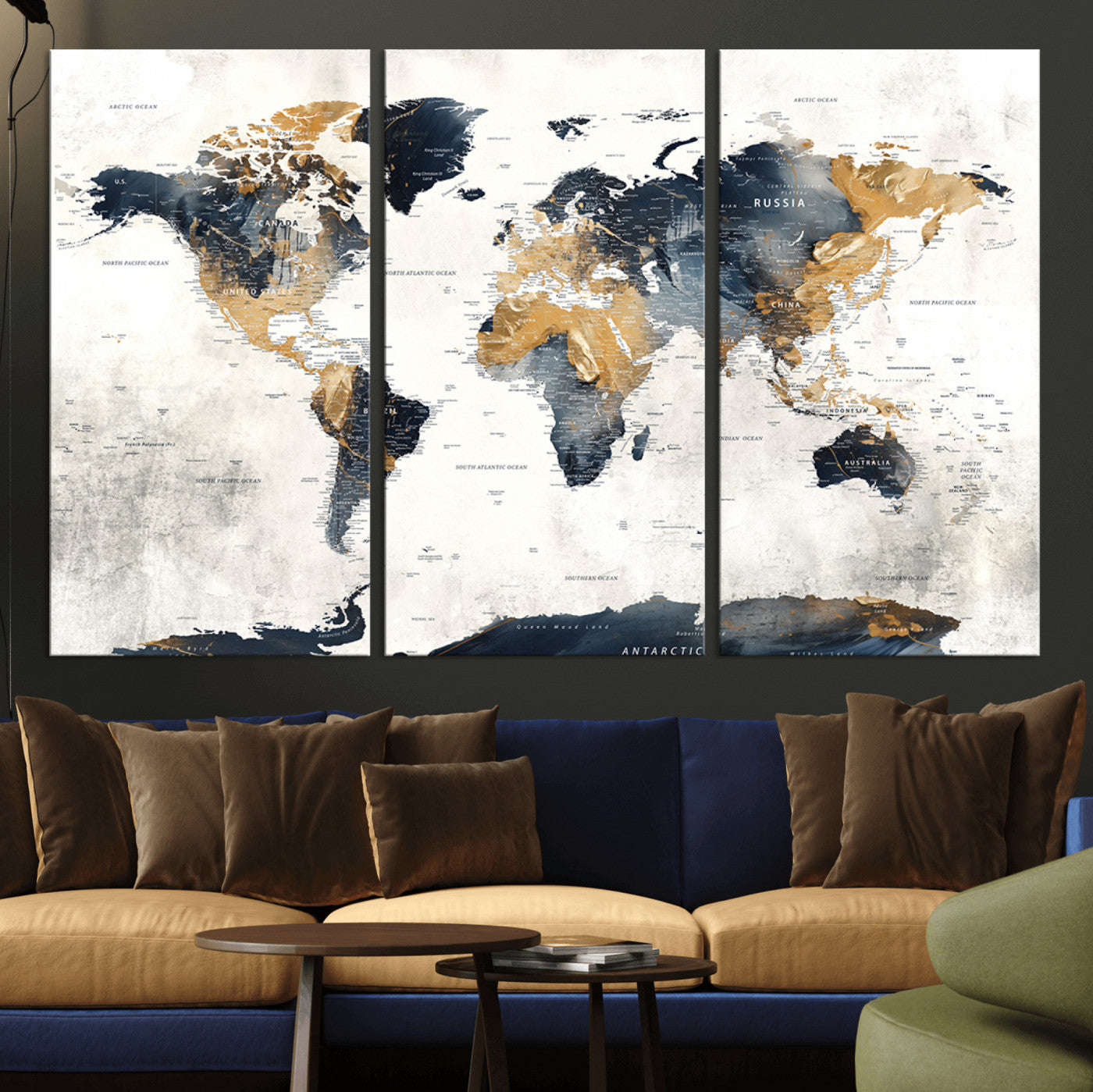 72479-MGV-CV-36X24-Push Pin World Map Canvas Print – Travel Tracker Wall Art for Couples, Perfect Anniversary Gift for Home or Office Decor