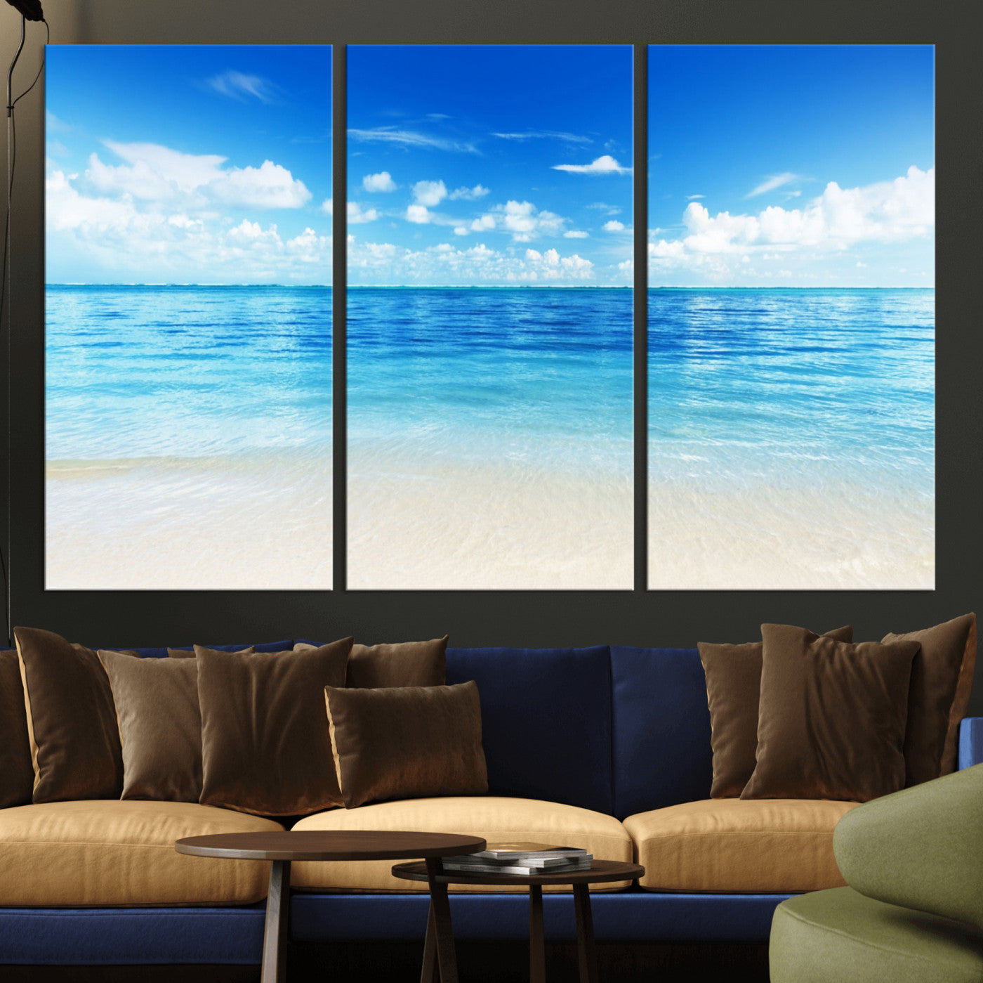 MGV-CV-48X32-3P - Beach Scene Canvas Wall Art Print – Tranquil Ocean Horizon and White Sand Beach Wall Decor for Home
