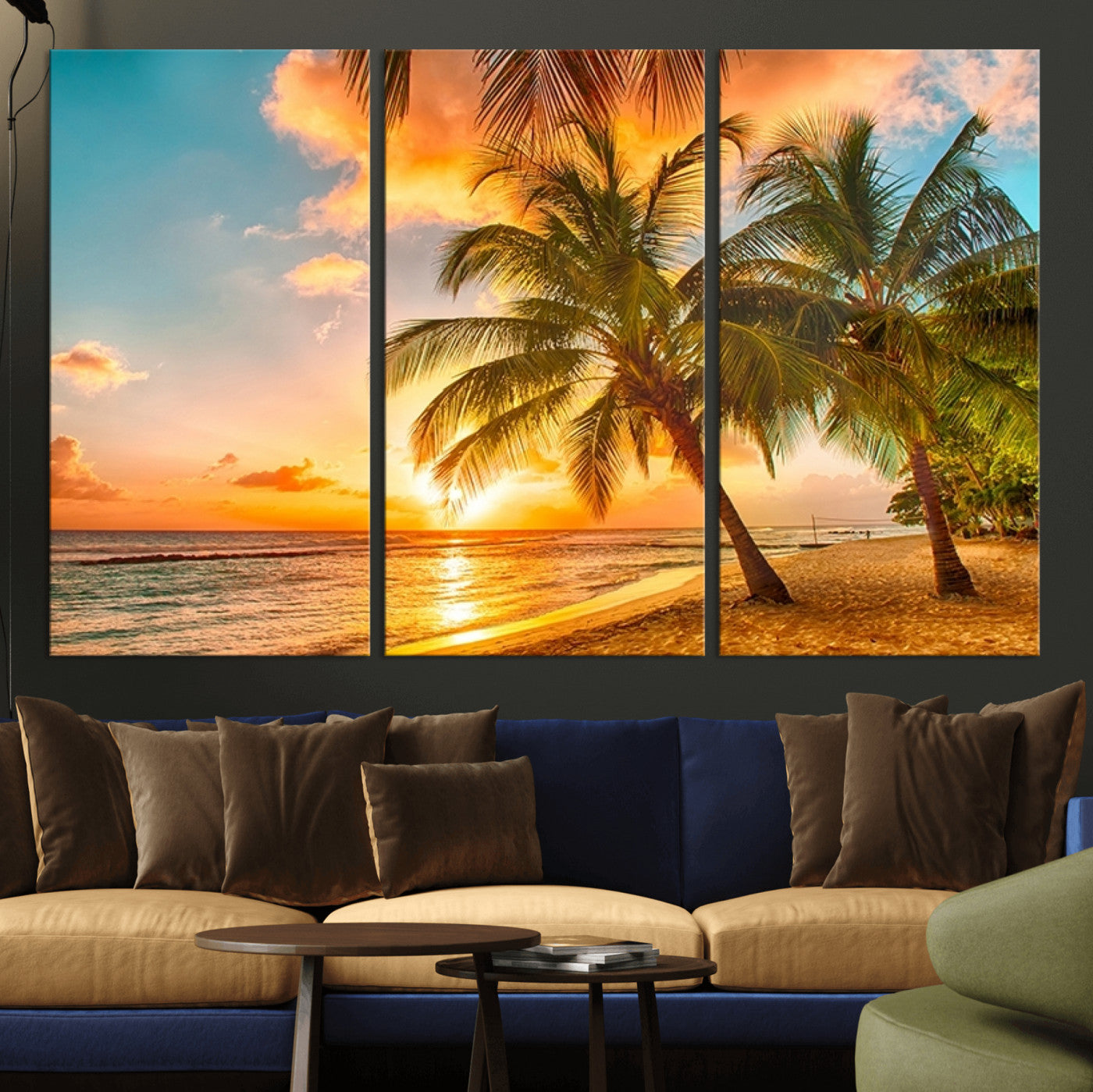 -Tropical Sunset Beach Canvas Wall Art Print – Vibrant Palm Trees and Coastal Sunset Wall Decor for
