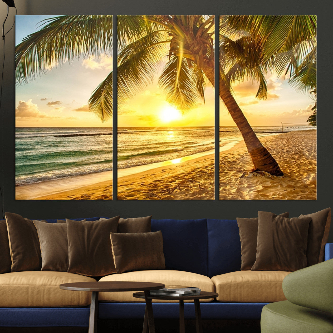 MGV-CV-48X32-3P - Beach Sunset Canvas Wall Art Print - Tropical Beach Canvas Wall Art Print – Vibrant Palm Trees and