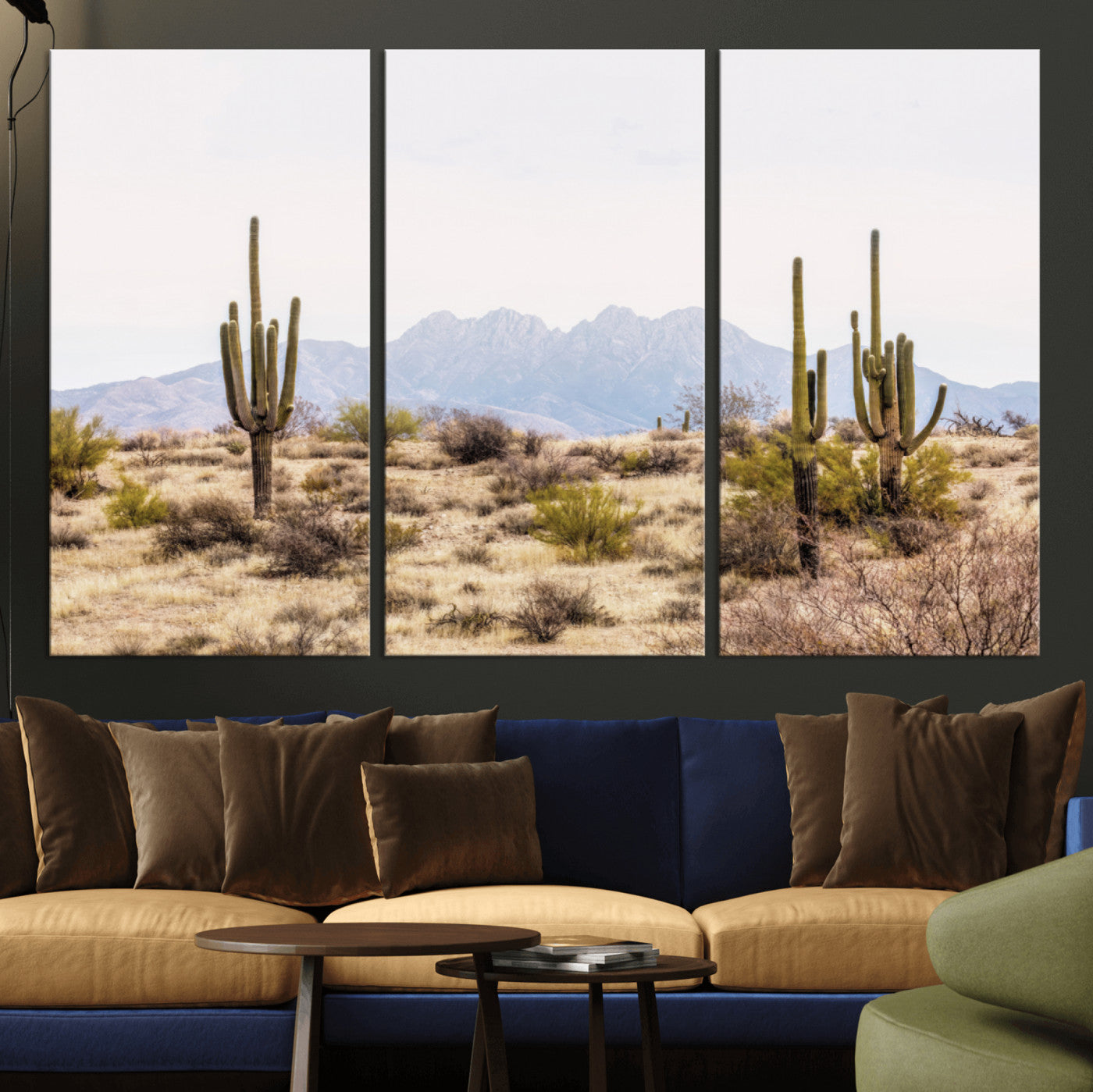 97436-MGV-CV-36X24-Desert Cactus Canvas Wall Art – Serene Southwestern Arizona Landscape with Majestic Mountains -