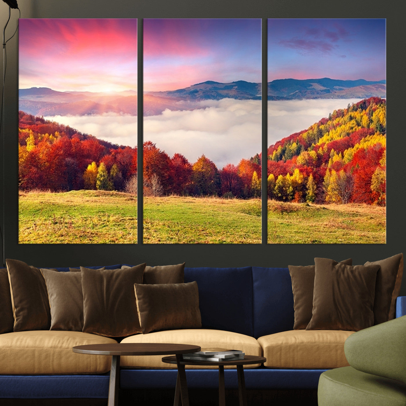 15394-MGV-CV-36X24-Autumn Mountain Foggy Landscape Wall Art Canvas Print | Beautiful Forest Canvas Print | Misty