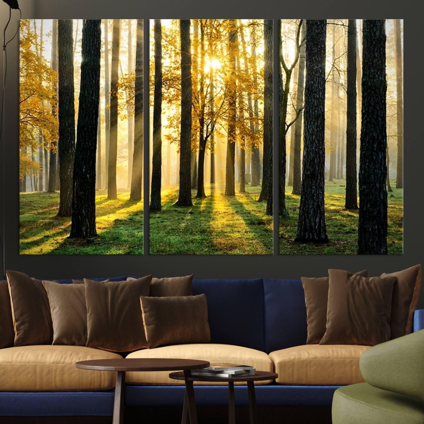 60024-MGV-CV-36X24-Sunlit Forest Wall Art Canvas Print - Large Framed Woodland Wall Art for Home or Office Decor, Rustic Nature Scene with Golden Light