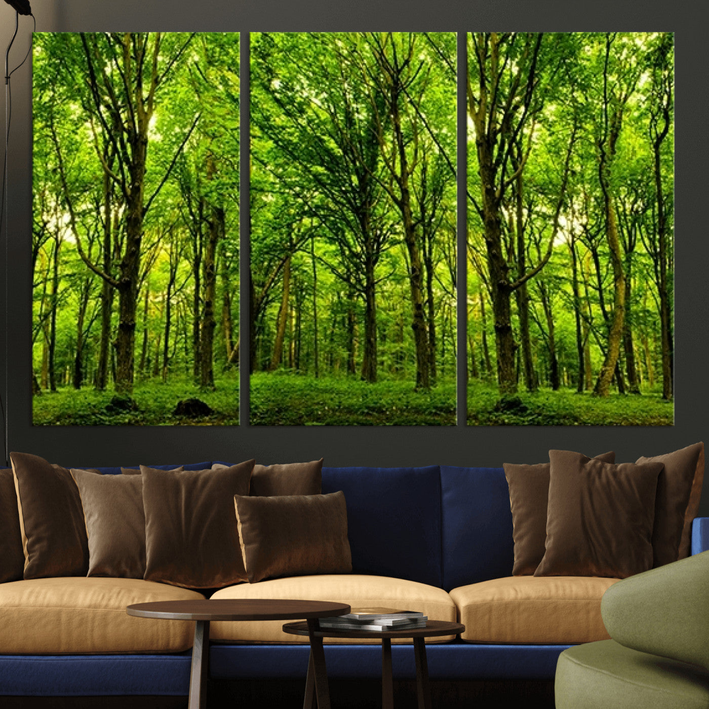 10744-MGV-CV-36X24-Lush Green Forest Canvas Print | 3-Panel Forest Wall Art | Nature Landscape for Living Room