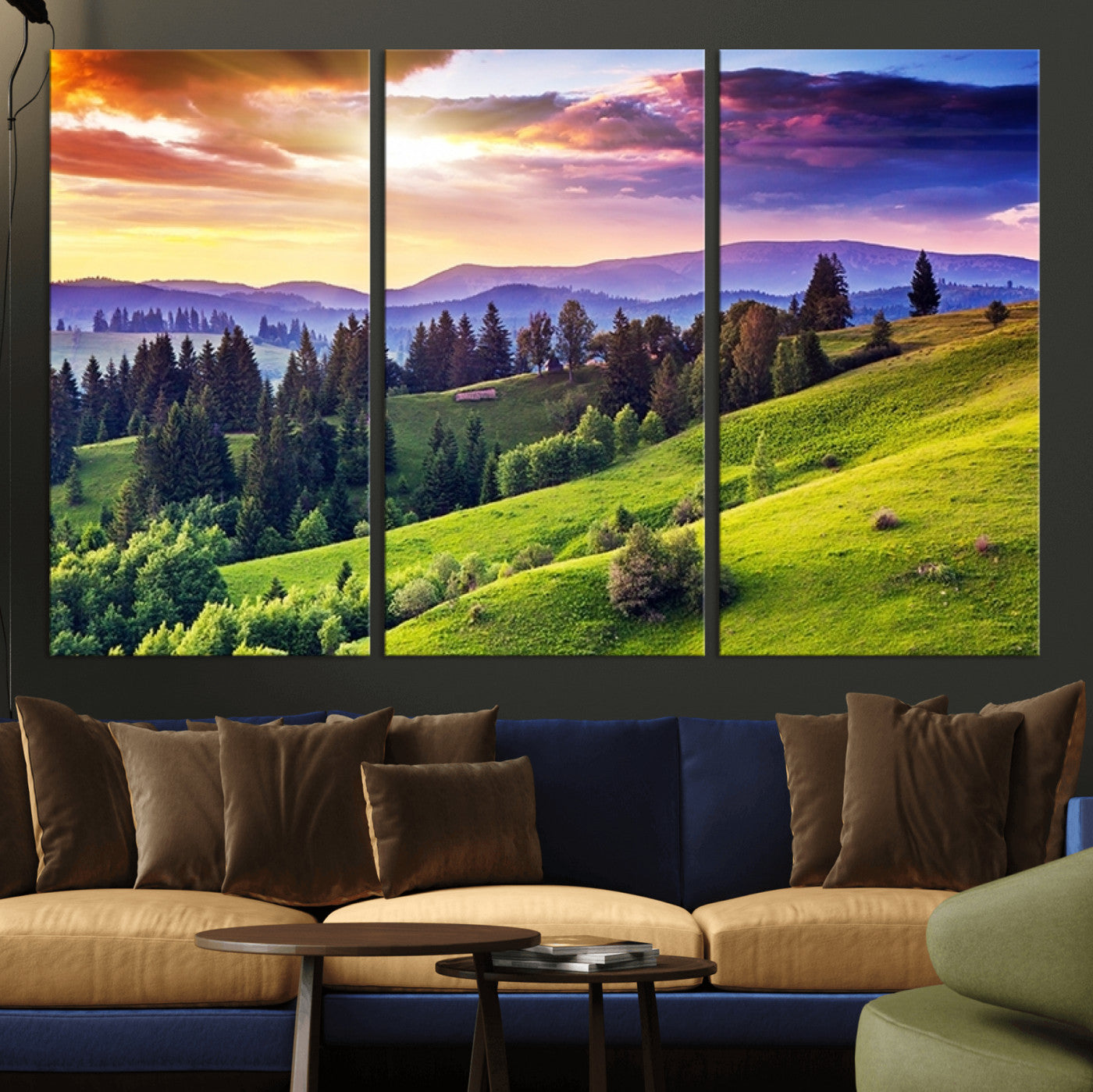 34314-MGV-CV-36X24-Green Hills and Sunset Wall Art Print - Scenic Landscape with Lush Greenery and Vibrant Sky, Ready
