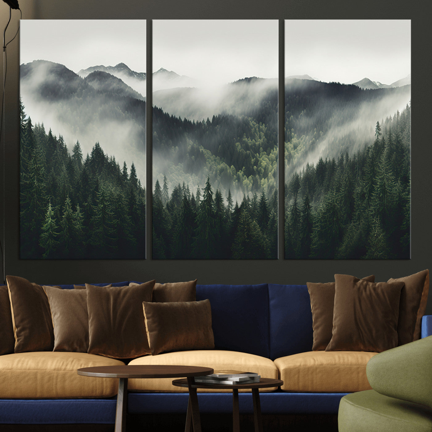 MGV-CV-48X32-3P - Misty Forest Canvas Print Wall Art Premium Canvas Print a Foggy and Serene Atmosphere