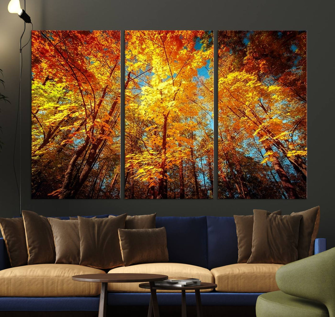 Forest View at Fall Wall Art hangs prominently, showcasing its beauty.