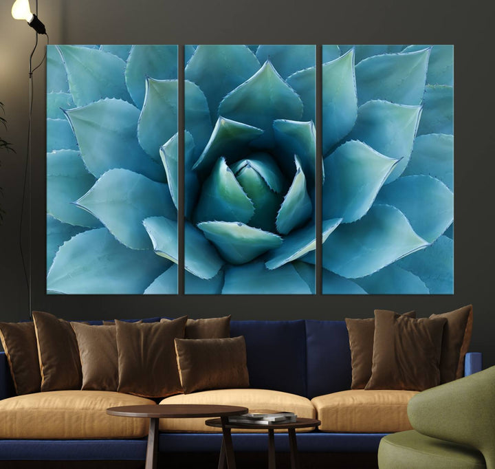 The Large Agave Succulent Canvas Wall Art is displayed on the wall.