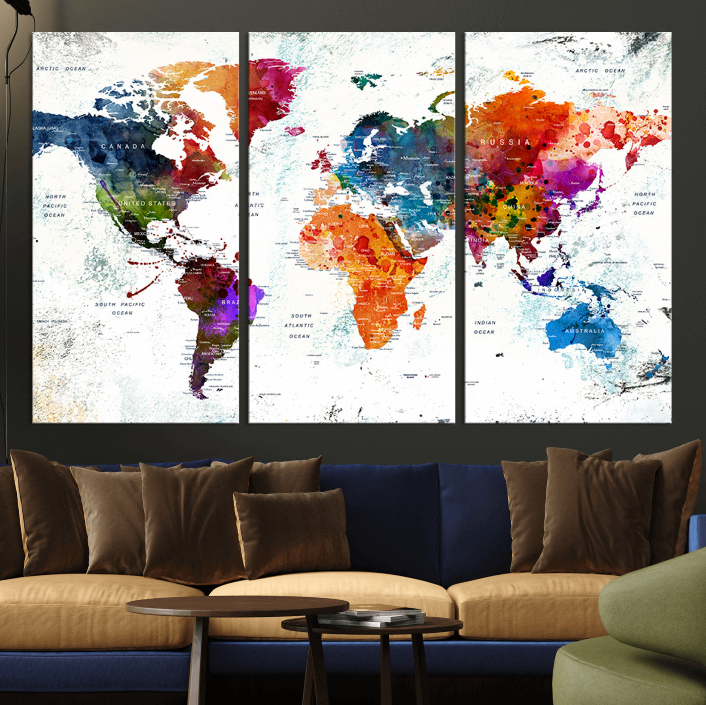 MGV-CV-48X32-3P - Push Pin World Map Canvas Print – Framed Wall Art for Couples to Track Their Travels – Anniversary