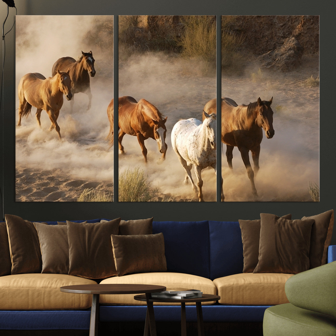 23809-MGV-CV-36X24-Large Wall Art 5 Horses Running on Sand Canvas Print