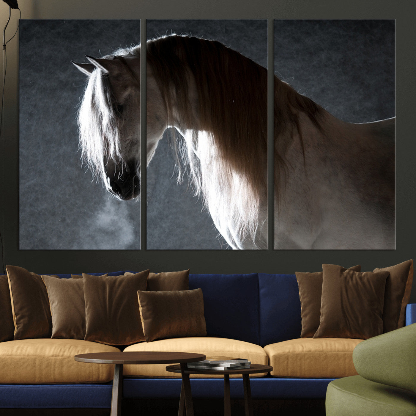 36020-MGV-CV-36X24-Large Wall Art Cream Colored Horse on Grey Background Canvas Print