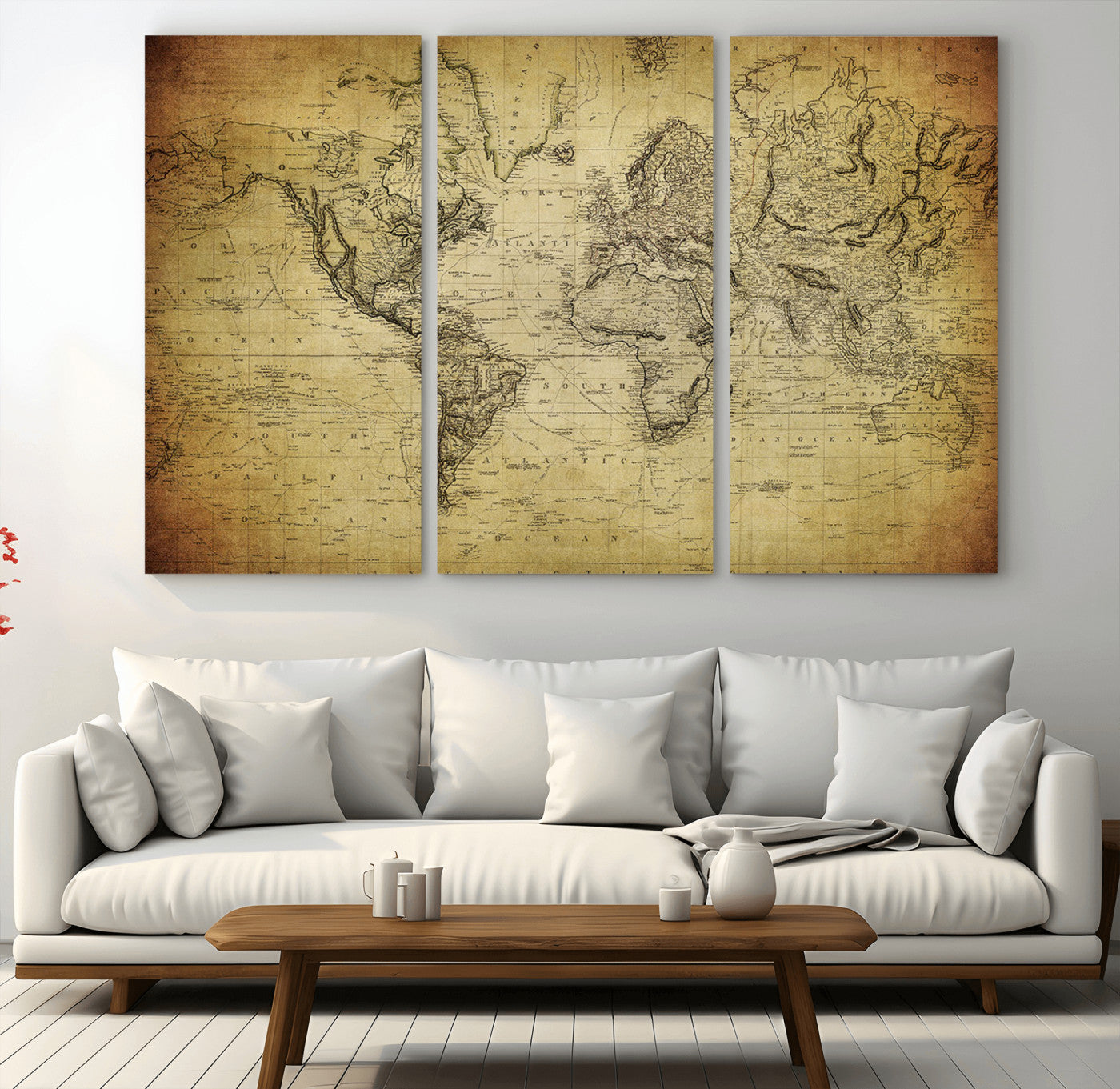 MGV-CV-48X32-3P - Push Pin World Map Canvas Print – Framed Wall Art for Couples to Track Their Travels – Anniversary