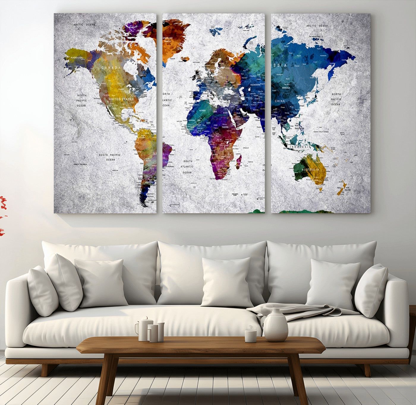 MGV-CV-48X32-3P - Push Pin World Map Canvas Print – Framed Wall Art for Couples to Track Their Travels – Anniversary