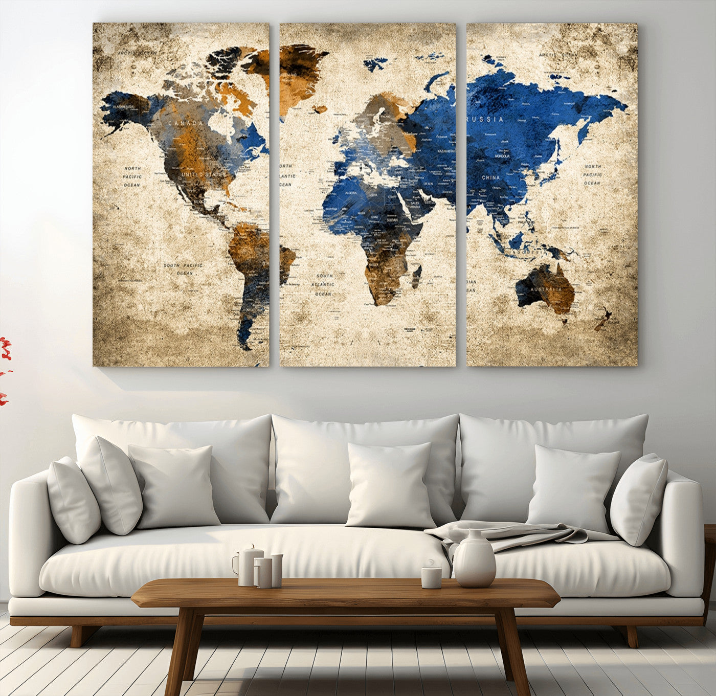 MGV-CV-48X32-3P - Push Pin World Map Canvas Print – Framed Wall Art for Couples to Track Their Travels – Anniversary