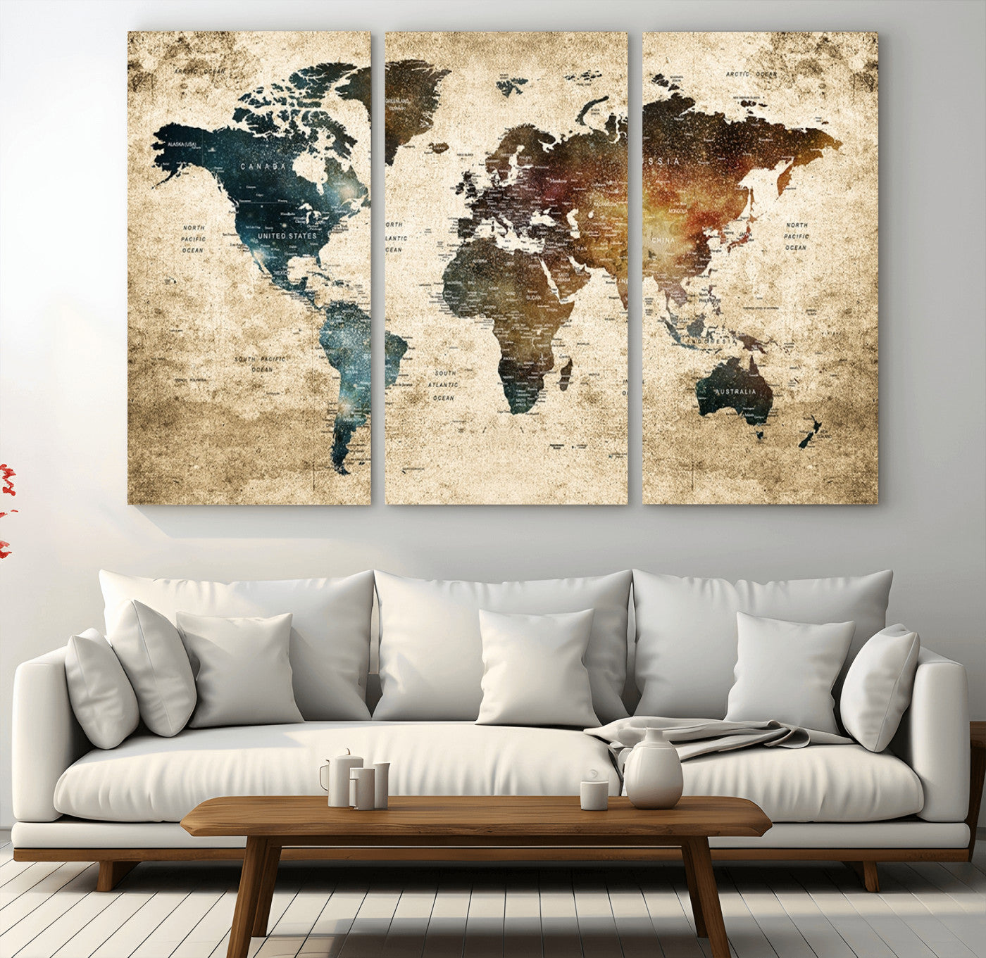 55201-MGV-CV-36X24-Push Pin World Map Canvas Print – Travel Tracker Wall Art for Couples, Perfect Anniversary Gift for Home or Office Decor