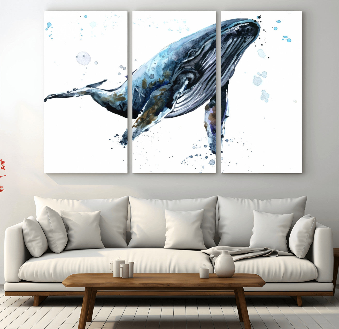 58370-MGV-CV-48X32-3P-Watercolor Whale Wall Art Canvas Print