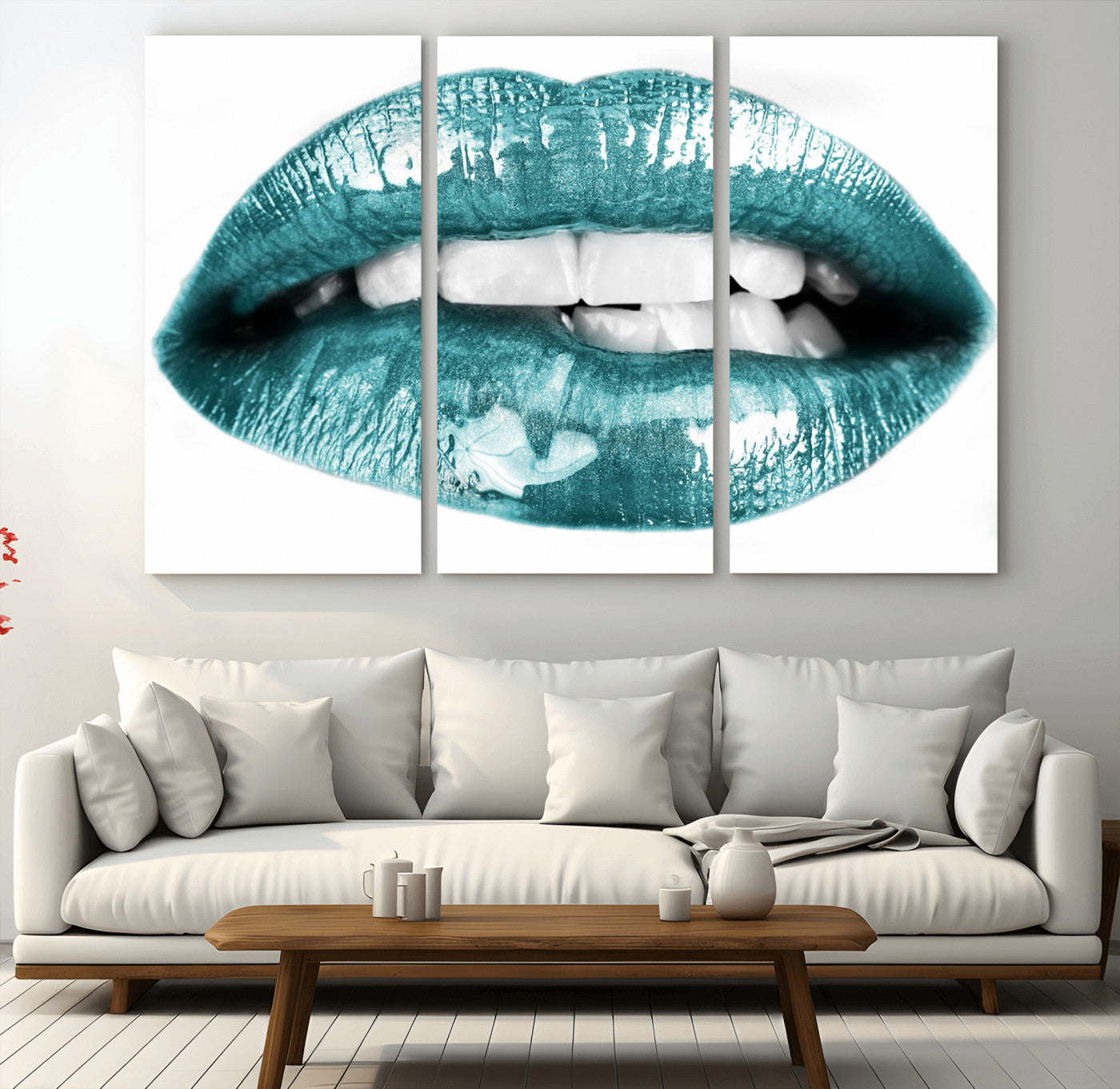 MGV-CV-48X32-3P - Blue Lips Wall Art Canvas Print