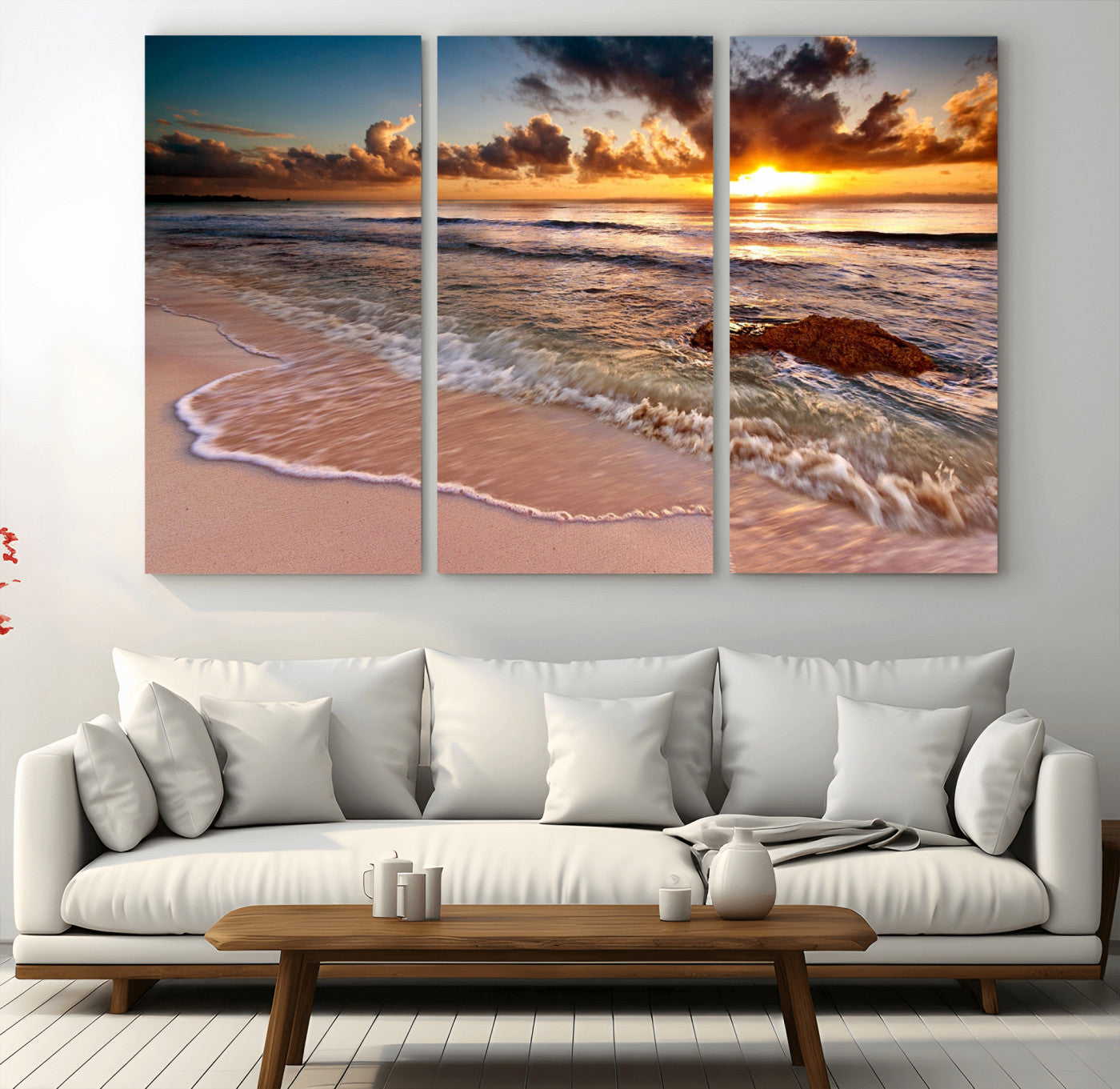 MGV-CV-48X32-3P - Sunset on Ocean Wall Art Canvas Print