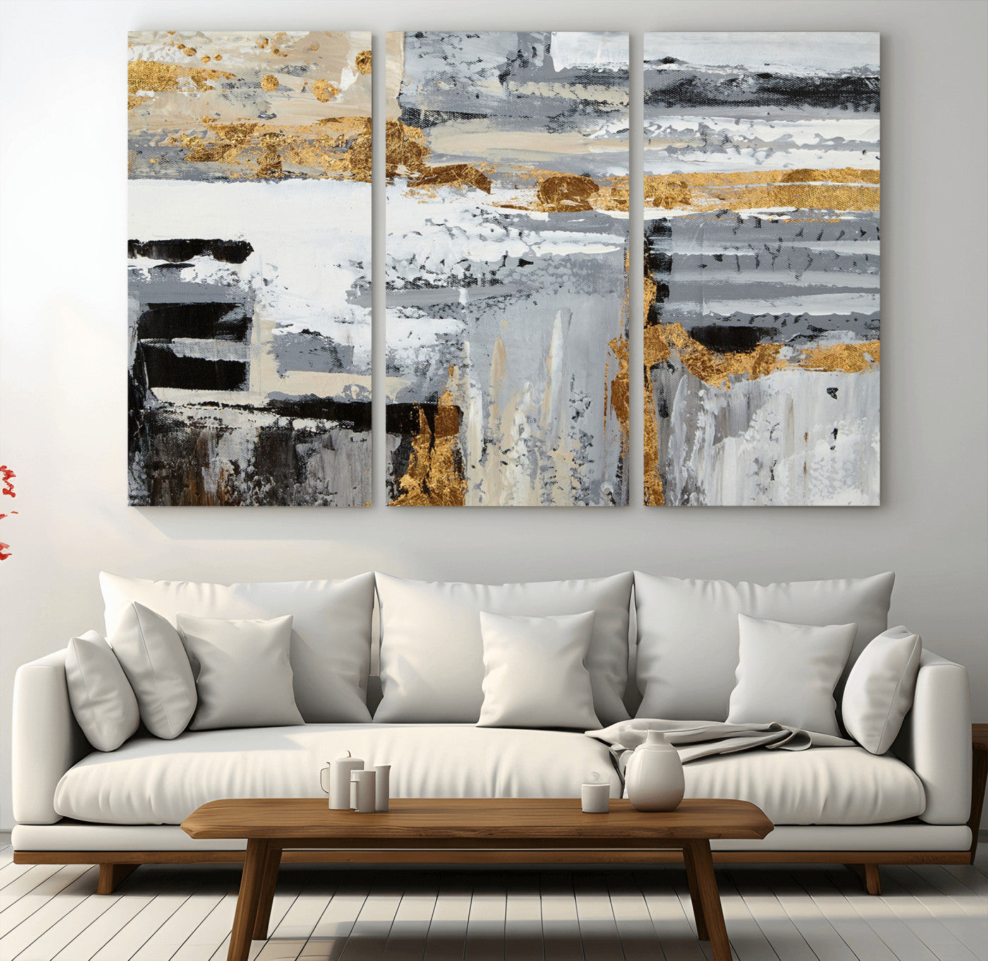 43177-MGV-CV-36X24-Abstract Painting Canvas Wall Art Print Paint Drip Art Brush Strokes Gray Artwork