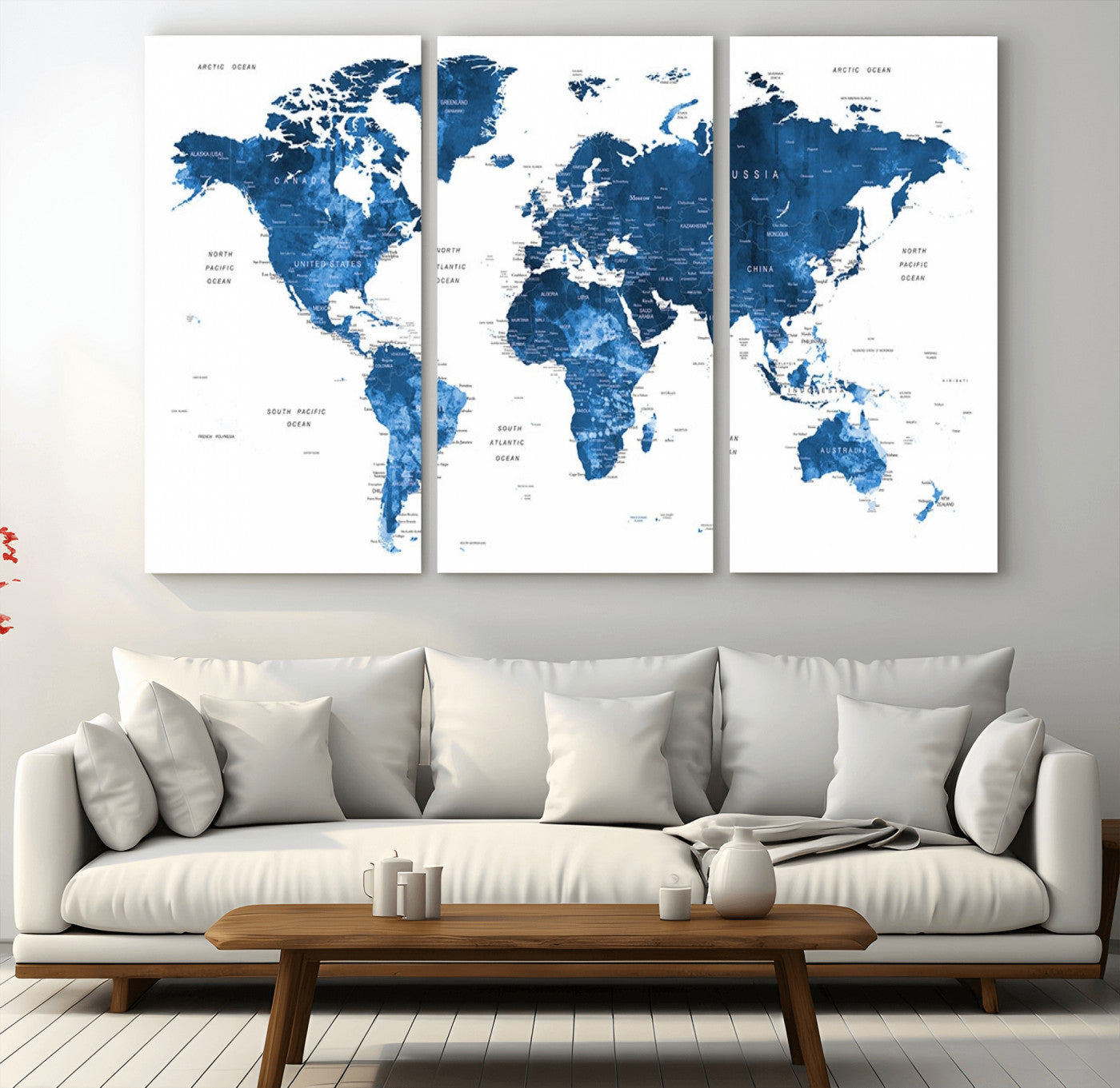 MGV-CV-48X32-3P - Push Pin World Map Canvas Print – Framed Wall Art for Couples to Track Their Travels – Anniversary