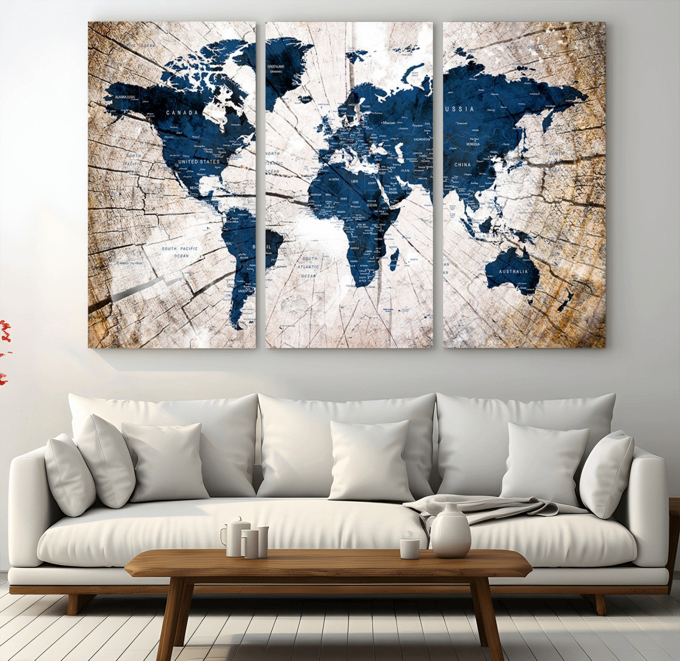 MGV-CV-48X32-3P - Push Pin World Map Canvas Print – Framed Wall Art for Couples to Track Their Travels – Anniversary