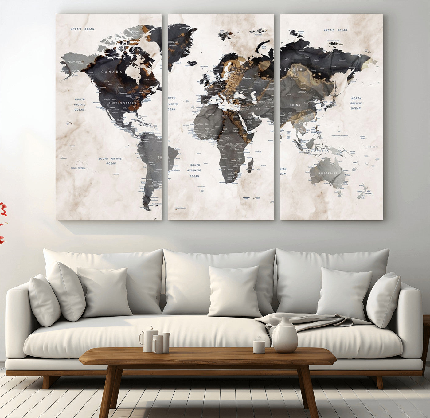 MGV-CV-48X32-3P - Push Pin World Map Canvas Print – Framed Wall Art for Couples to Track Their Travels – Anniversary