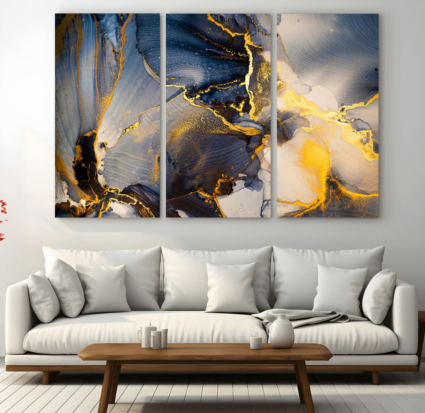 42100-MGV-CV-36X24-Large Abstract Wall Art Print - Gold and Blue Abstract Canvas Wall Art | Fluid Ink Modern Luxury