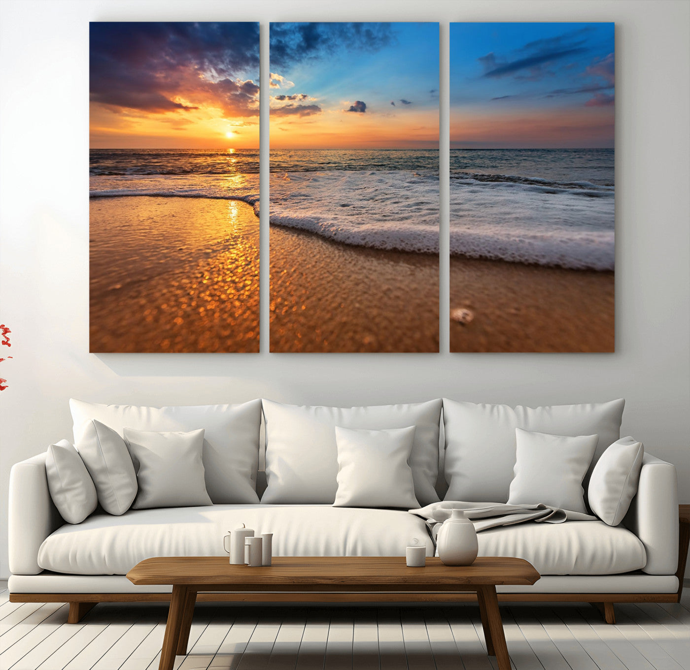 MGV-CV-48X32-3P - Sunset and Beach at Night Wall Art Canvas Print