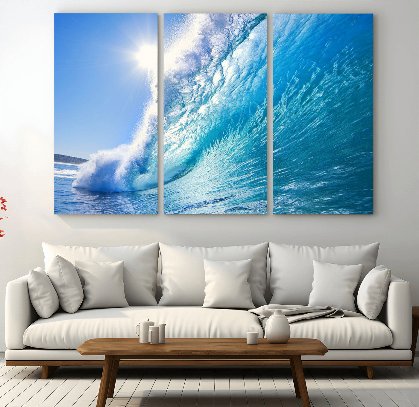 -Blue Big Wave Surfing Ocean Canvas Wall Art Artwork Print