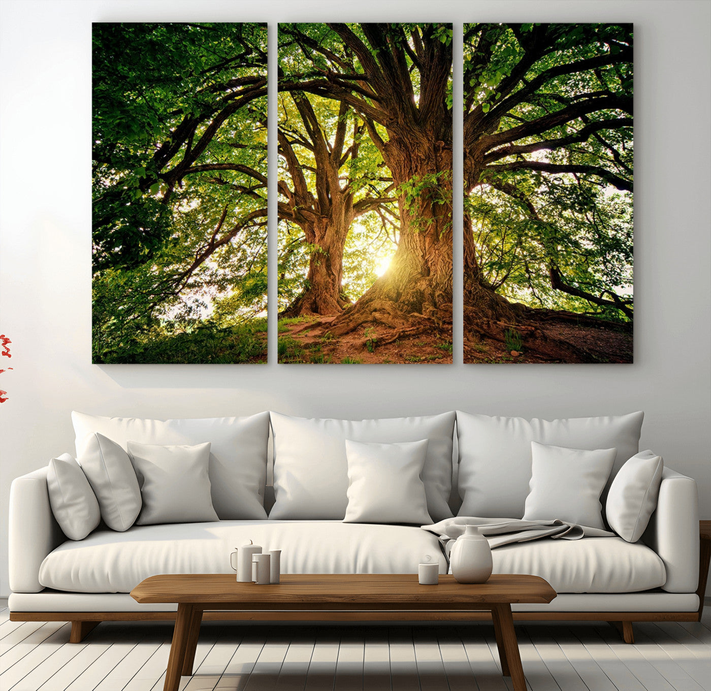 MGV-CV-48X32-3P - Majestic Ancient Tree Wall Art, NatureCanvas Print, Woodland Art, Tree of Life Artwork, Sunlit