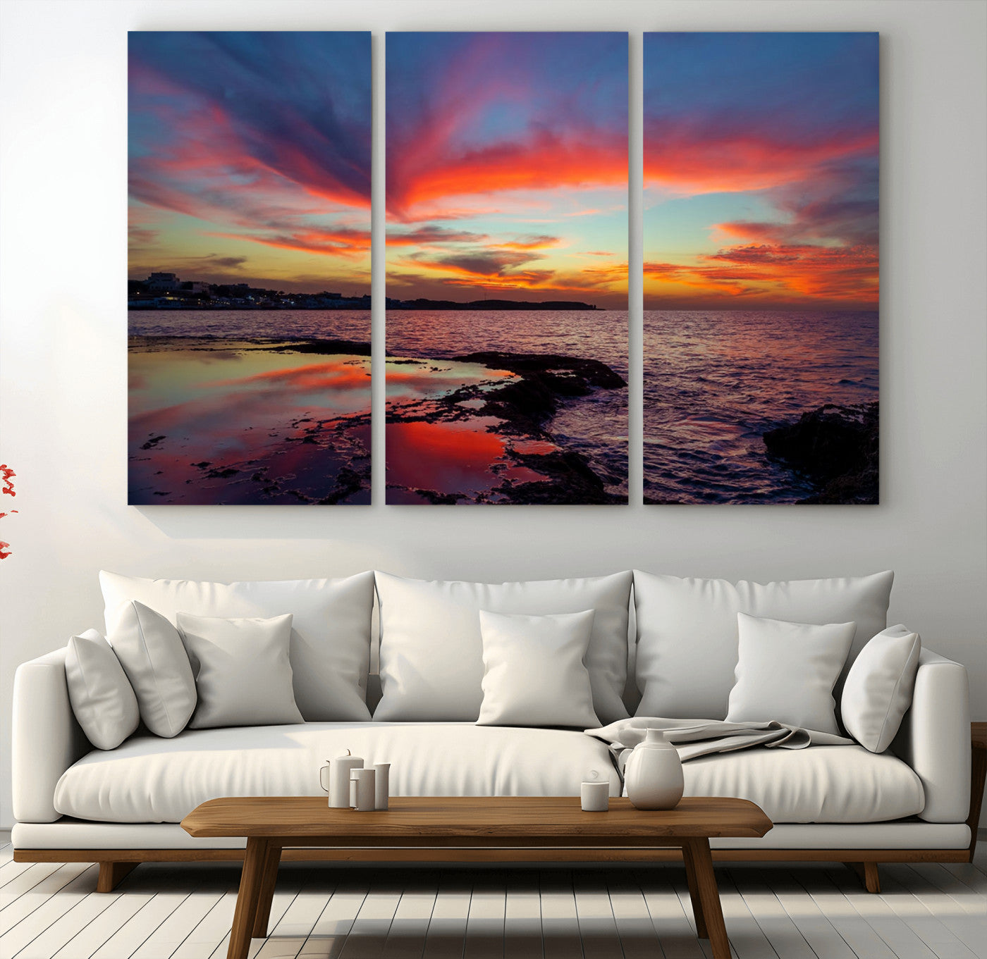 MGV-CV-48X32-3P - Glorious Sunset on The Beach Wall Art Canvas Print