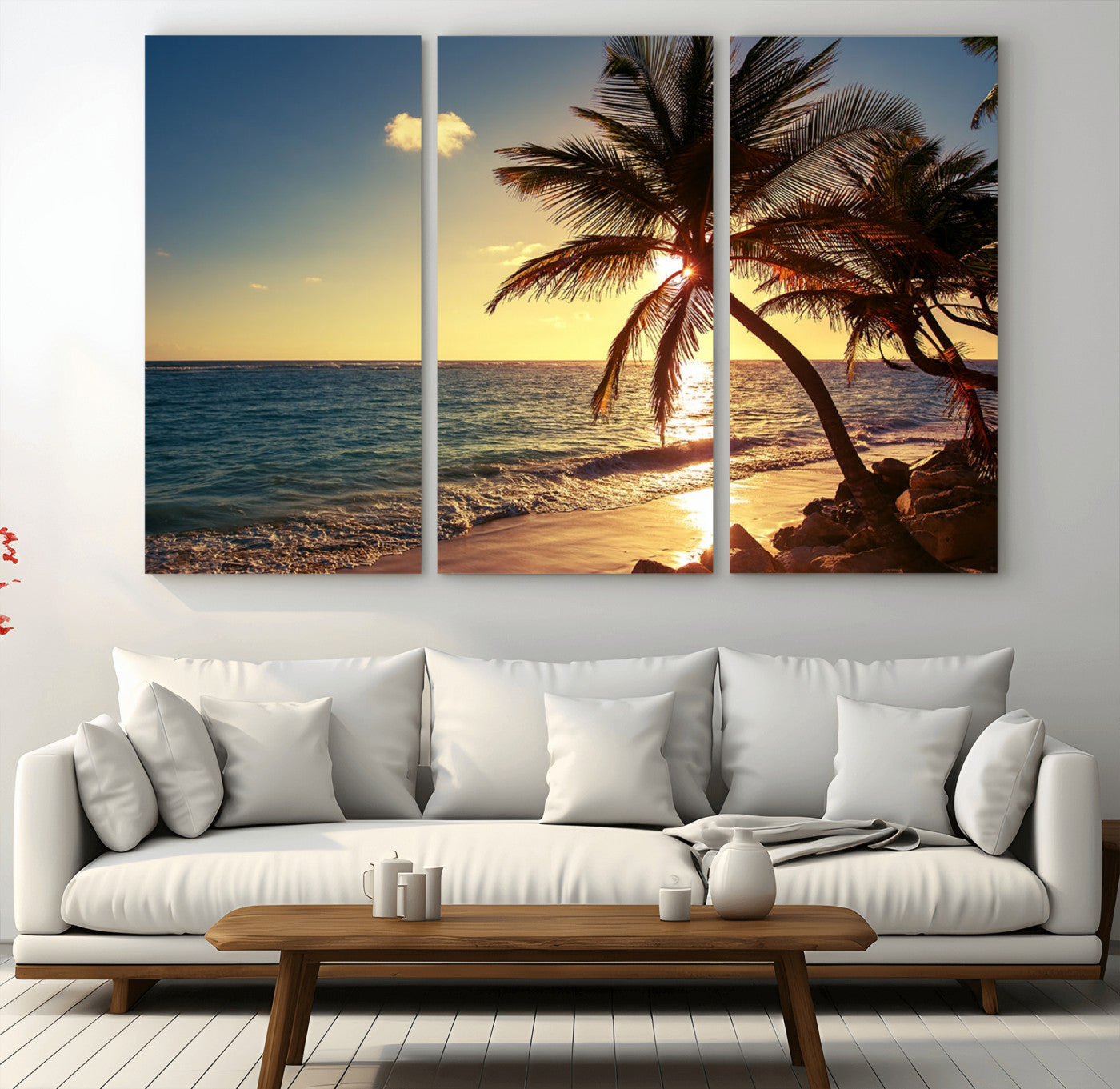 MGV-CV-48X32-3P - Sunset Palm Trees Wall Art Canvas Print