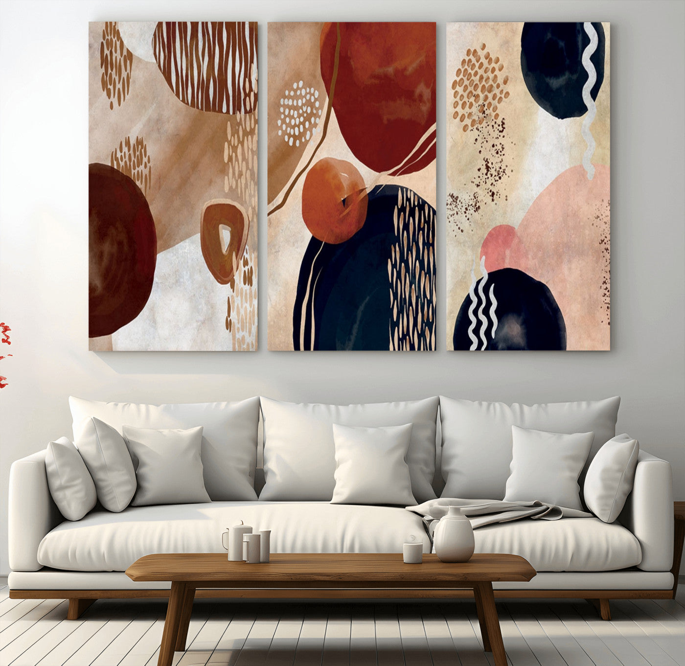 MGV-CV-48X32-3P - Boho Wall Art Canvas Print Set Mid-Century Prints Bohemian Wall Artwork Prints Boho Neutral